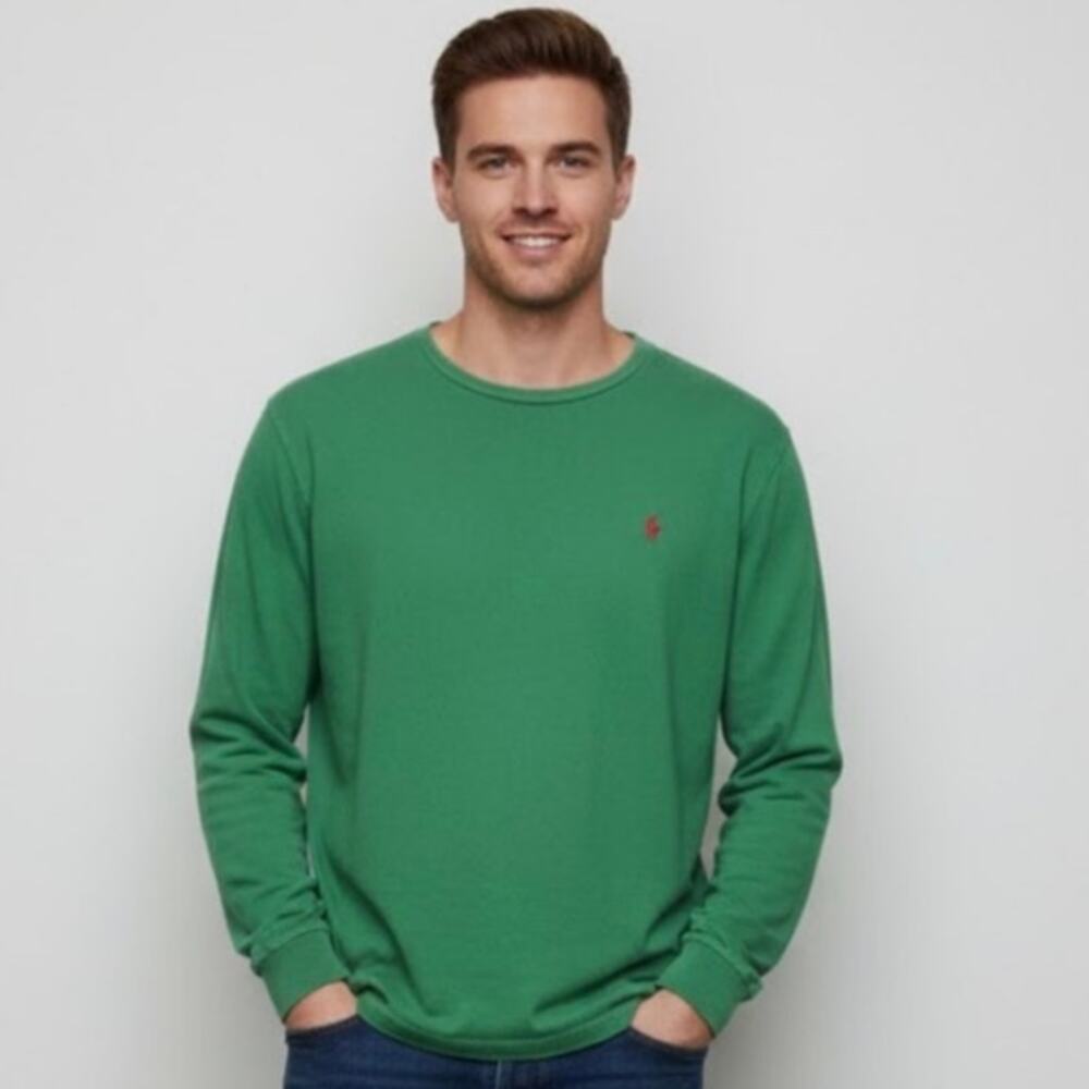 Polo Ralph Lauren Men Size XL Green Sweater Red Pony Cotton Long Sleeve Pullover